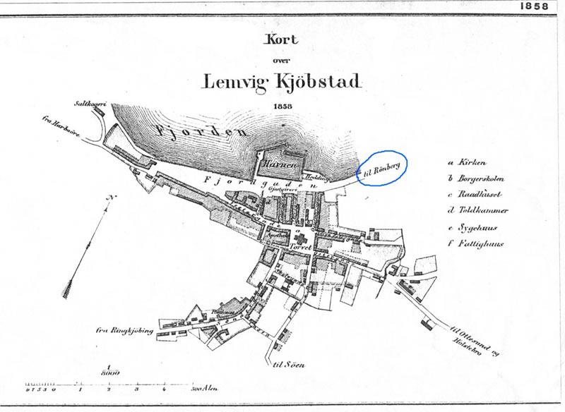 Kort over Lemvig 1858 Bemærk navnet Rönberg